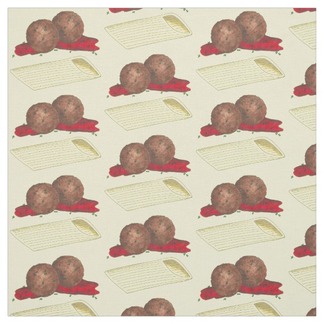 Spaghetti Meatballs Penne Pasta Italian Food Cook Fabric (Swatch)
