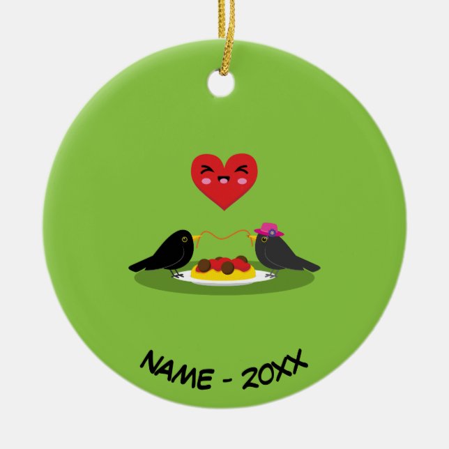 Spaghetti Meatballs Romantic Date | Add Your Name Ceramic Ornament (Front)