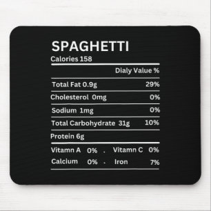 Spaghetti Nutrition Facts Funny Thanksgiving Nutri Mouse Pad