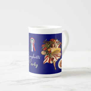 SPAGHETTI PARTY DANCE,ITALIAN KITCHEN AND TOMATOES BONE CHINA MUG