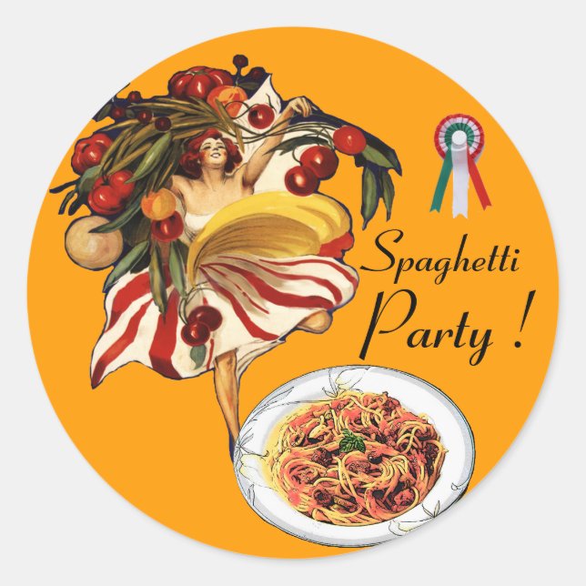 SPAGHETTI PARTY DANCE,ITALIAN KITCHEN AND TOMATOES CLASSIC ROUND STICKER (Front)