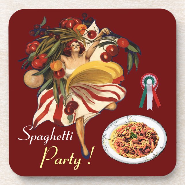 SPAGHETTI PARTY DANCE,ITALIAN KITCHEN AND TOMATOES COASTER (Front)