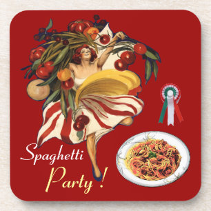 SPAGHETTI PARTY DANCE,ITALIAN KITCHEN AND TOMATOES COASTER