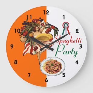 SPAGHETTI PARTY DANCE,ITALIAN KITCHEN AND TOMATOES LARGE CLOCK