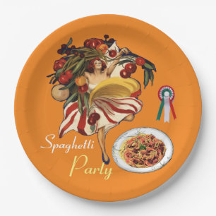 SPAGHETTI PARTY DANCE,ITALIAN KITCHEN AND TOMATOES PAPER PLATE