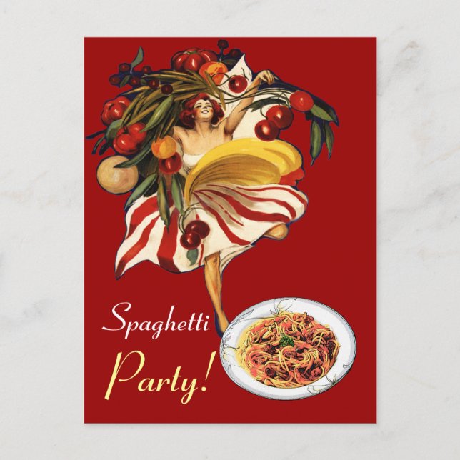 SPAGHETTI PARTY DANCE,ITALIAN KITCHEN AND TOMATOES POSTCARD (Front)
