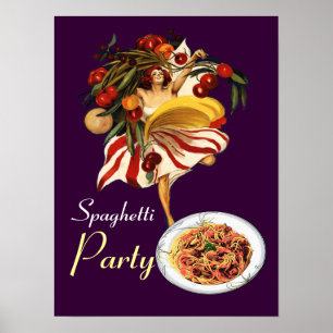SPAGHETTI PARTY DANCE,ITALIAN KITCHEN AND TOMATOES POSTER