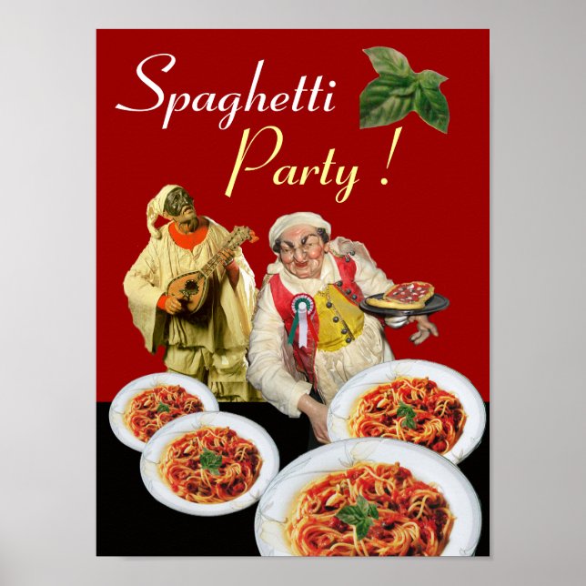 SPAGHETTI PARTY,Italian Kitchen,Chef,Pulcinella Poster (Front)