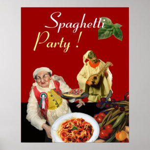 SPAGHETTI PARTY,Italian Kitchen,Chef,Pulcinella Poster