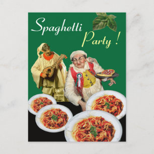 SPAGHETTI PARTY,Italian Kitchen Chef Recipe, Green Postcard