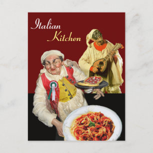 SPAGHETTI PARTY,Italian Kitchen Chef Recipe Red Postcard