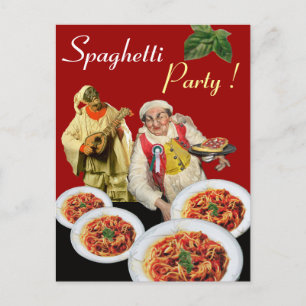 SPAGHETTI PARTY,Italian Kitchen Chef Recipe Red Postcard