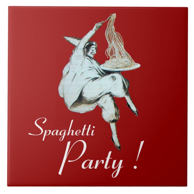SPAGHETTI PARTY,ITALIAN KITCHEN Dinner Invitation Ceramic Tile (Front)