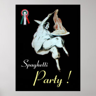SPAGHETTI PARTY, ITALIAN KITCHEN ,red black white Poster