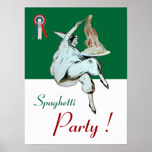 SPAGHETTI PARTY, ITALIAN KITCHEN ,red green white Poster