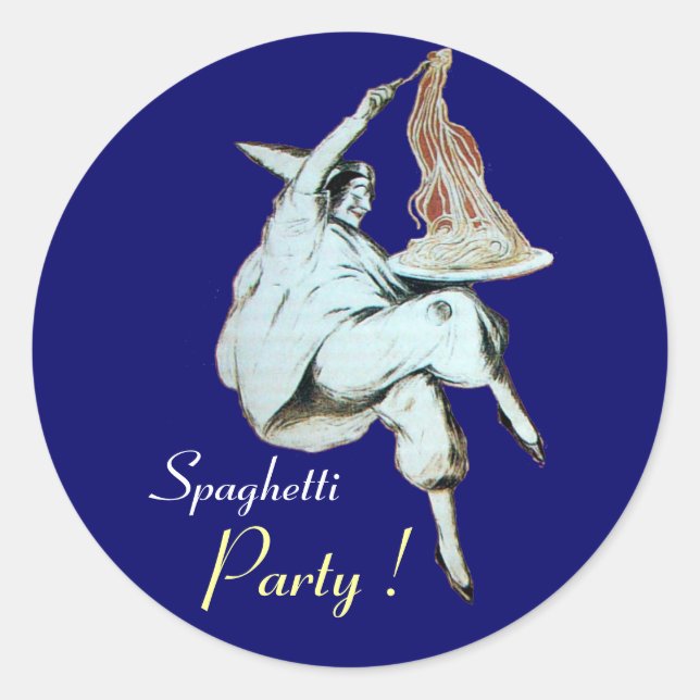 SPAGHETTI PARTY ITALIAN KITCHEN, RESTAURANT blue Classic Round Sticker (Front)