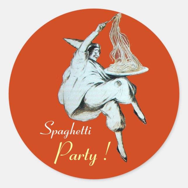 SPAGHETTI PARTY ITALIAN KITCHEN, RESTAURANT orange Classic Round Sticker (Front)