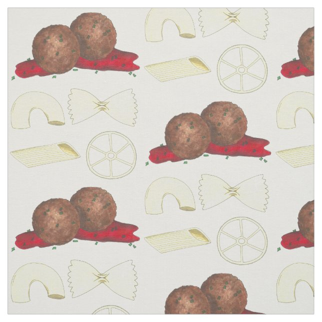 Spaghetti Pasta and Meatballs Italian Food Cooking Fabric (Swatch)