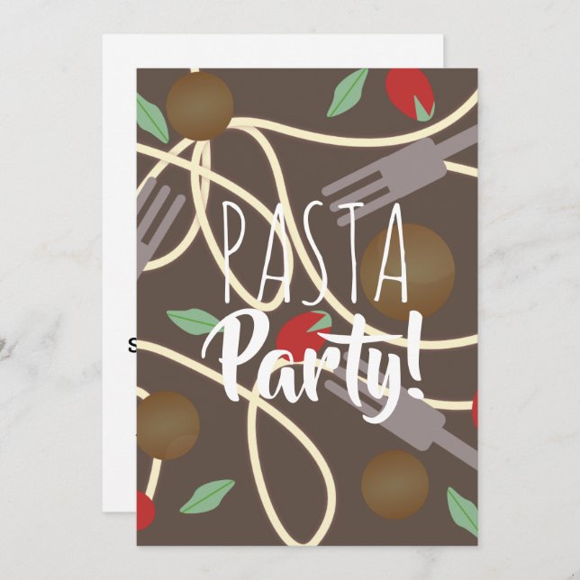 Spaghetti Pasta Italian Dinner Utensils Meatballs Invitation (Front/Back)