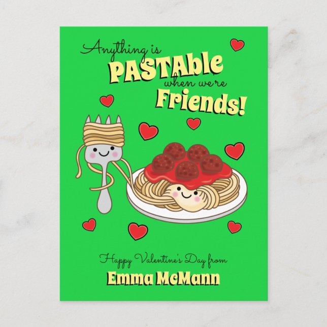 Spaghetti Pasta Kid Valentine Friendship Postcard (Front)