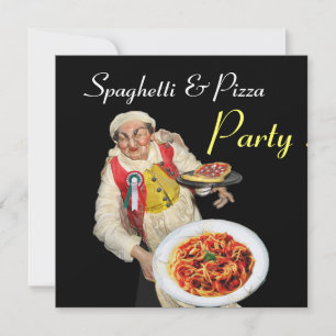 SPAGHETTI & PIZZA PARTY,ITALIAN KITCHEN red black Invitation
