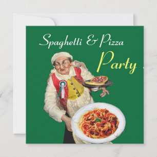 SPAGHETTI & PIZZA PARTY,ITALIAN KITCHEN red green Invitation