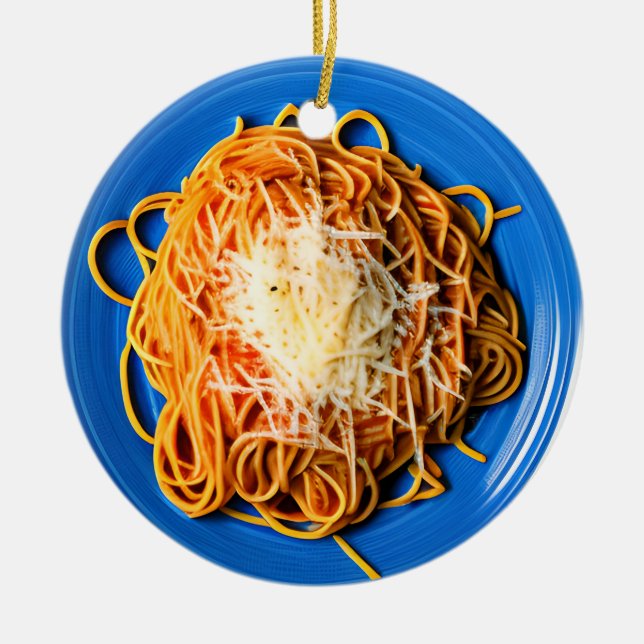 Spaghetti Pun Christmas Ceramic Ornament (Front)