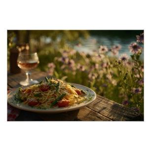Spaghetti with Asparagus Tips by a Riverbank Poster