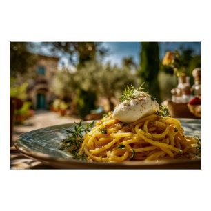 Spaghetti with Burrata Cheese in a Southern Italia Poster