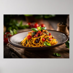 Spaghetti with Caponata in Rustic Countryside Fiel Poster