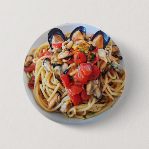 Spaghetti with Mussels & Cherry Tomatoes Food Butt 6 Cm Round Badge