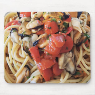 Spaghetti with Mussels Tomatoes Food Mouse Pad