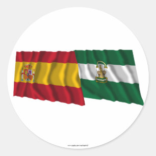 Spain and Andalucía waving flags Classic Round Sticker
