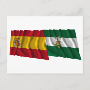 Spain and Andalucía waving flags Postcard
