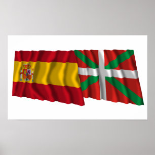 Spain and País Vasco (Euskadi Basque) waving flags Poster