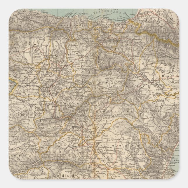 Spain And Portugal Atlas Map Square Sticker (Front)