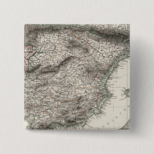 Spain and Portugal Map by Stieler 15 Cm Square Badge