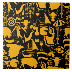 Spain and Spanish Traditions Black and Orange Ceramic Tile