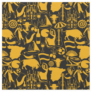 Spain and Spanish Traditions Black and Orange Fabric