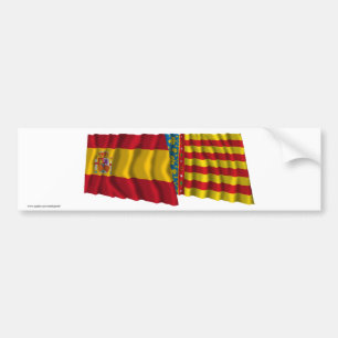 Spain and Valencia waving flags Bumper Sticker