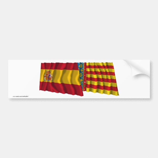 Spain and Valencia waving flags Bumper Sticker (Front)
