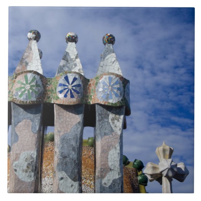 Spain, Catalonia, Barcelona. Casa Batllo (1906). 2 Ceramic Tile (Front)