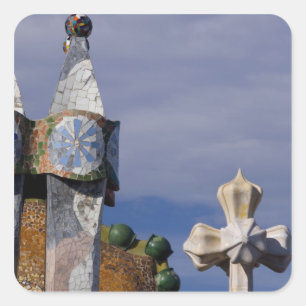 Spain, Catalonia, Barcelona. Casa Batllo (1906). 3 Square Sticker