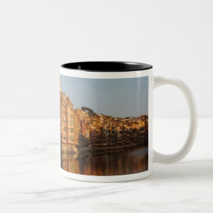 Spain. Catalonia. Gerona. Houses on the Onyar Two-Tone Coffee Mug
