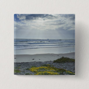 Spain Coastline with Yellow Flowers and Sun Beams 15 Cm Square Badge
