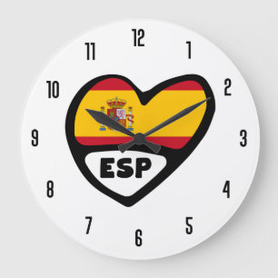 Spain Country Code ESP Flag Heart Large Clock