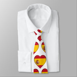 Spain Flag Colours Heart Pattern Neck Tie