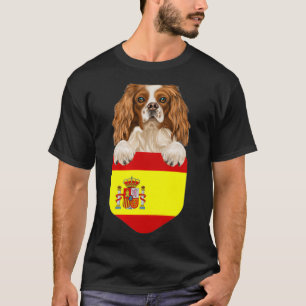 Spain Flag English Toy Spaniel Dog In Pocket  T-Shirt
