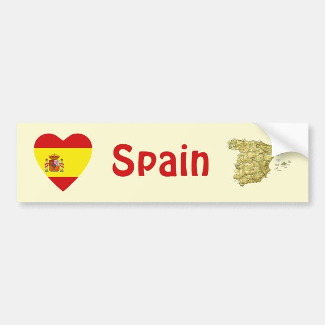 Spain Flag Heart + Map Bumper Sticker (Front)
