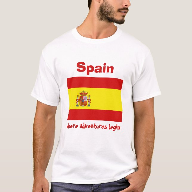 Spain Flag + Map + Text T-Shirt (Front)